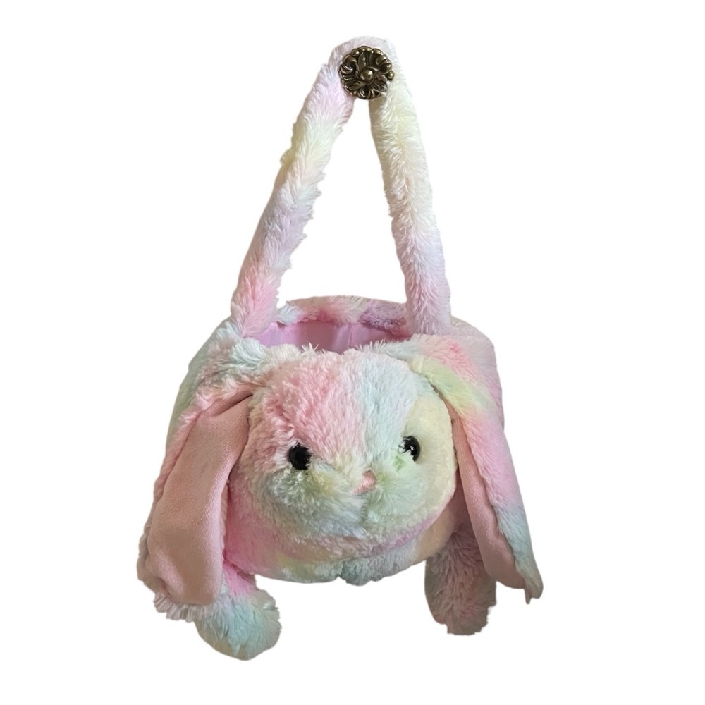 Pink and Rainbow Plush Bunny Easter Basket